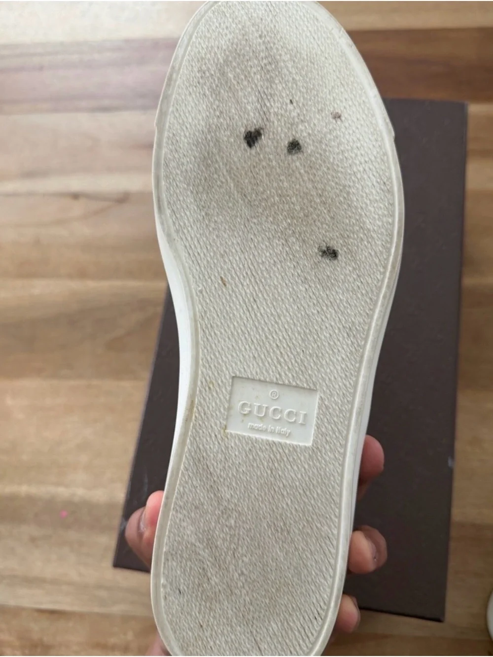 Gucci Navy & White Embroidered Slip-On Loafers